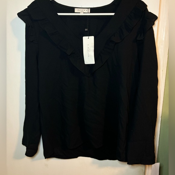 Purple Brand Black Long Sleeve Blouse Size L - Picture 1 of 4